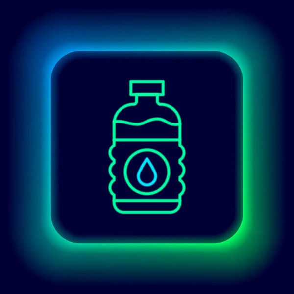 Linea Neon Incandescente Bottiglia Icona Dell Acqua Isolata Sfondo Nero — Vettoriale Stock