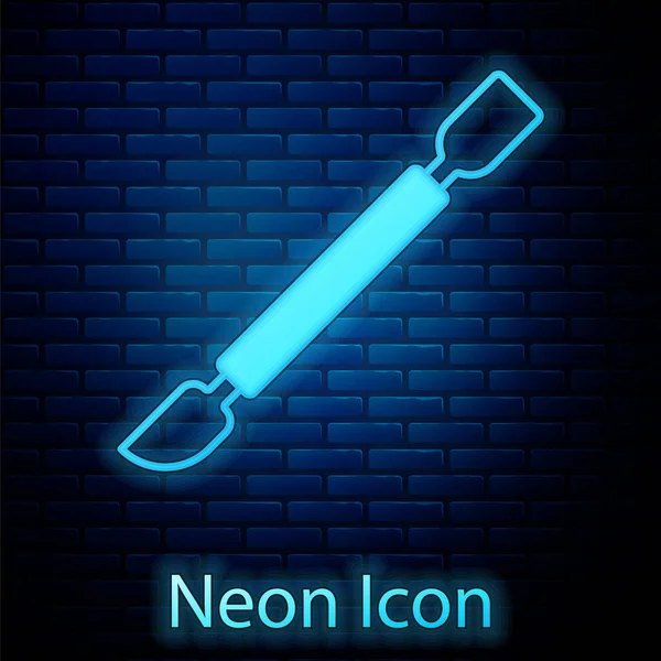 Leuchtende Neon Cuticle Drücker Symbol Isoliert Auf Backsteinwand Hintergrund Werkzeug — Stockvektor