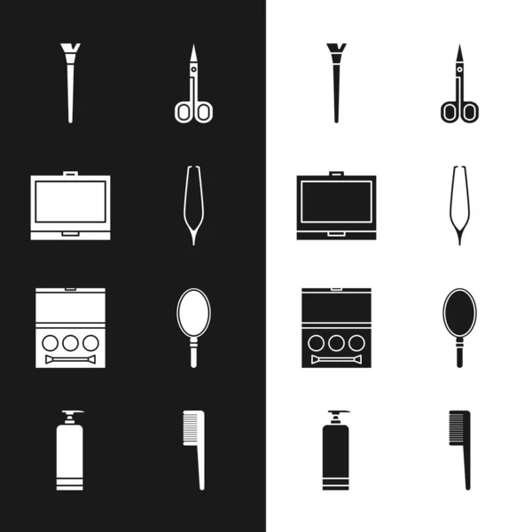 Set Pinzas Cejas Maquillaje Polvo Con Cepillo Espejo Tijeras Sombra — Archivo Imágenes Vectoriales