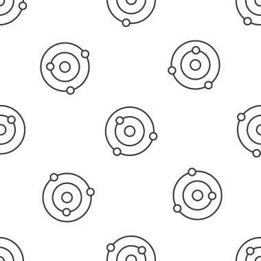 Gri çizgi güneş sistemi simgesi beyaz arka planda izole edilmiş. Gezegenler yıldızın etrafında dönerler. Vektör.