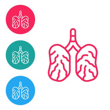 Red line Disease lungs icon isolated on white background. Set icons in circle buttons. Vector.