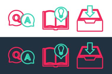 Satır İndirme Gelen Kutusu Soru ve Yanıt ve İlginç Gerçekler simgesini ayarla. Vektör.