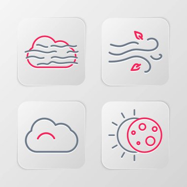 Güneş tutulması çizgisini ayarla. Bulut, Bulut ve Sis ve bulut simgesi. Vektör.