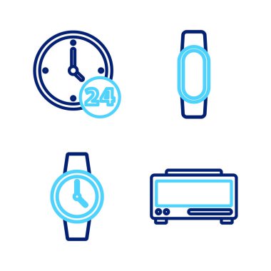 Smartwatch ve Clock 24 saat simgesini dijital alarm saatine ayarla. Vektör.