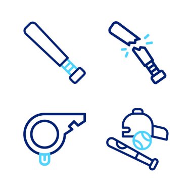 Beyzbol sopası, beyzbol şapkası, Whistle Kırık beyzbol sopası ve ikonu. Vektör.