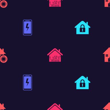 House 'u koruma altına alın, mobil şarj bataryası, akıllı ev ve kusursuz şablon. Vektör.