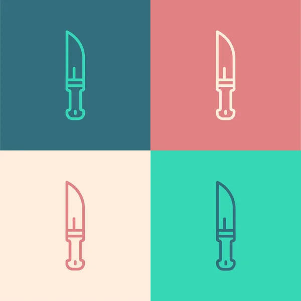 Pop Art Line Hunter Knife Icon Isolated Color Background Army — Stock Vector