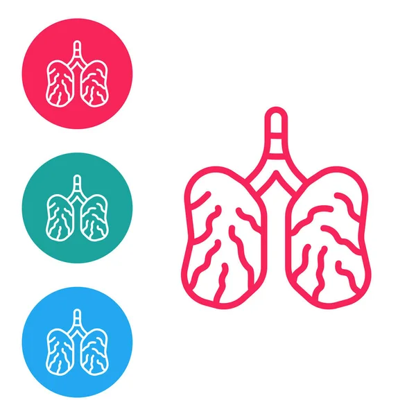 Red Line Disease Lungs Icon Isolated White Background Set Icons — Vetor de Stock