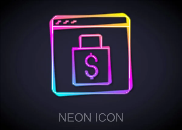 Leuchtende Neon Linie Online Shopping Auf Dem Bildschirm Symbol Isoliert — Stockvektor