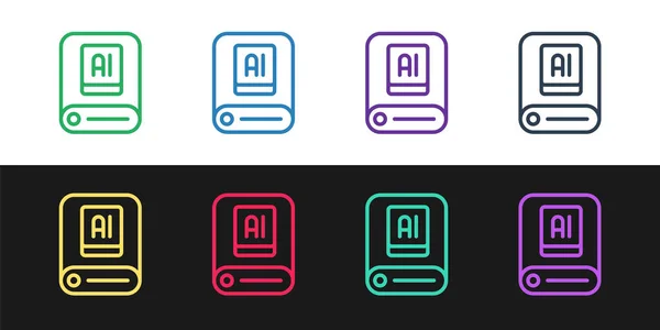 Set Line Artificial Intelligence Icon Isolated Black White Background Machine — 图库矢量图片