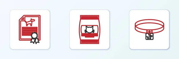 목걸이에 고양이 그리고 음식의 아이콘에 인증서를 설정하라 Vector — 스톡 벡터