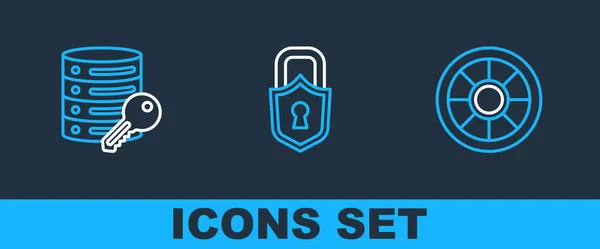 Stel Lijn Veilige Server Beveiliging Met Sleutel Pictogram Lock Vector — Stockvector