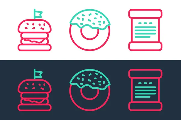 Establecer Línea Declaración Independencia Burger Donut Icono Vector — Archivo Imágenes Vectoriales