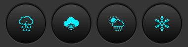 Bulut 'u yağmur, şimşek, kar, güneş ve kar tanesi ikonu ile donatın. Vektör.