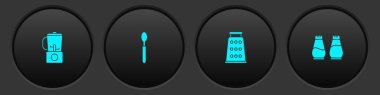 Blender, Spoon, Grater ve Tuz ve Biber ikonunu hazırla. Vektör.