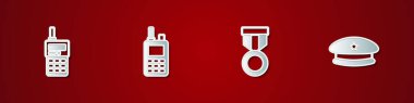 Walkie Talkie, Askeri Ödül Madalyası ve Bere ikonu. Vektör.