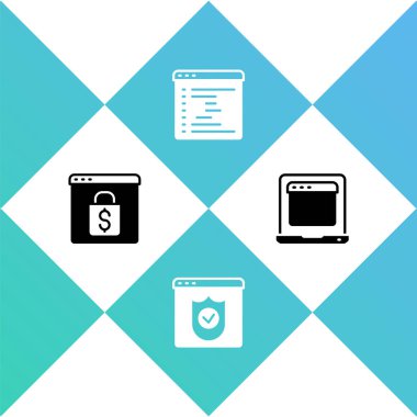 Çevrimiçi alışverişi kalkan penceresi ve Laptop tarayıcı simgesi ile ekrandan ayarla. Vektör.