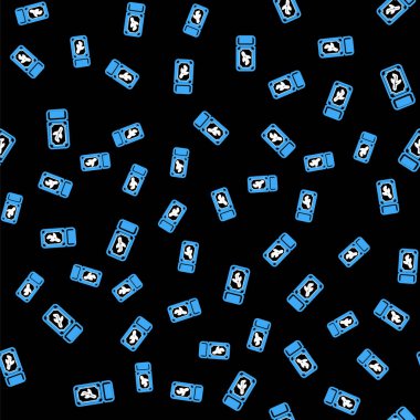 Line Airlines bilet ikonu siyah arka planda kusursuz bir desen izole etti. Uçak bileti. Vektör.