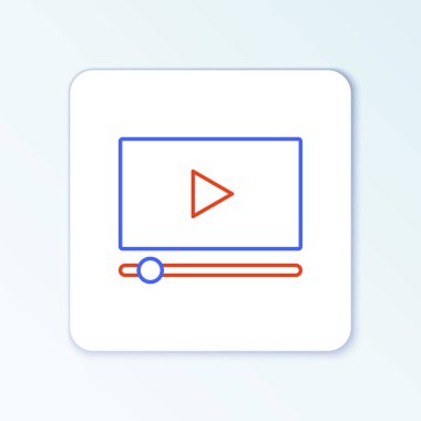 Line Online video simgesi beyaz arkaplanda izole edildi. Oyun işaretli film şeridi. Renkli taslak konsepti. Vektör.