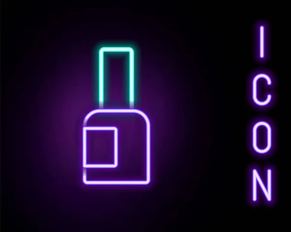 Gloeiende Neon Lijn Fles Van Nagellak Pictogram Geïsoleerd Zwarte Achtergrond — Stockvector