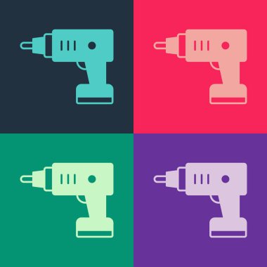 Pop Art Elektrik Kablosuz Tornavida simgesi renk arkaplanında izole edildi. Elektrikli matkap. Tamir aleti. Vektör.