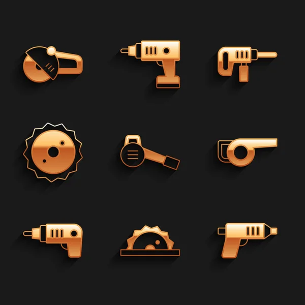 Set Laubbläser Elektrische Kreissäge Akkuschrauber Kreissägebläse Bohrmaschine Und Winkelschleifer Symbol — Stockvektor