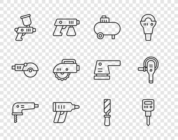 Ställ Linje Elektrisk Sticksåg Konstruktion Tryckluftskompressor Sladdlös Skruvmejsel Måla Sprutpistol — Stock vektor