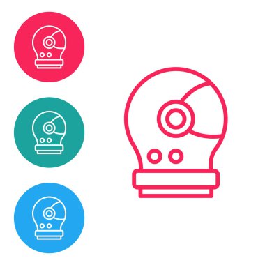 Kırmızı çizgi astronot başlığı simgesi beyaz arkaplanda izole edildi. Simgeleri daire düğmelerine ayır. Vektör.