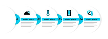 Termometreyi ve bulut güneşini Meteoroloji termometresi ve gökkuşağını ikonla ayarla. Vektör.