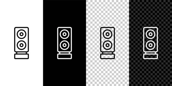 Establecer Línea Icono Altavoz Estéreo Aislado Blanco Negro Fondo Transparente — Vector de stock