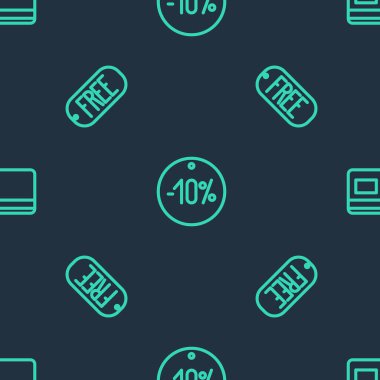 Satır 10 indirimli etiketi ayarlayın, Ücret ve metin ücretsiz ve kredi kartı pürüzsüz desen. Vektör.