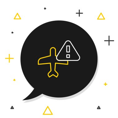 Çizgi Uyarı hava aracı simgesi beyaz arkaplanda izole edildi. Bozuk uçak. Yasak bölgede uçmak. Uçak taşımak ve seyahat etmek yasaktır. Renkli taslak konsepti. Vektör.