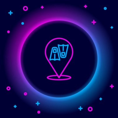 Siyah arka planda izole edilmiş yüzme ikonu için parlak neon çizgili plastik yüzgeçler. Dalış ekipmanları. Olağanüstü bir spor. Su altı ekipmanları. Renkli taslak konsepti. Vektör.