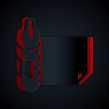 Kağıt kesiği kağıt rulosu simgesi siyah arkaplanda izole edildi. Kağıt sanatı tarzı. Vektör.