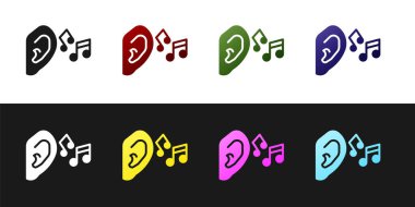 Kulak dinleme ses sinyali simgesini siyah ve beyaz arkaplanda izole et. Kulak misafiri. Vektör.