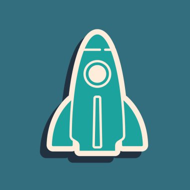 Yeşil İş Başlangıcı proje konsepti simgesi yeşil arkaplanda izole edildi. Yeni iş, girişimcilik, yenilik ve teknolojinin sembolü. Uzun gölge tarzı. Vektör.