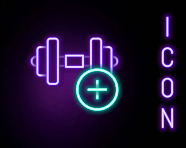 Linea Neon Luminosa Icona Dumbbell Isolata Sfondo Nero Sollevamento Muscolare — Vettoriale Stock