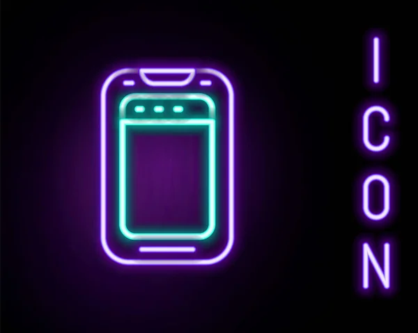 Светящийся Неоновая Линия Смартфон Значок Мобильного Телефона Изолирован Черном Фоне — стоковый вектор