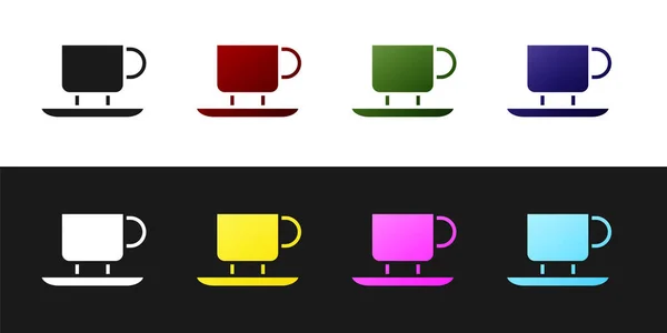 Set Coffee Cup Icon Isolated Black White Background Tea Cup — Stock Vector