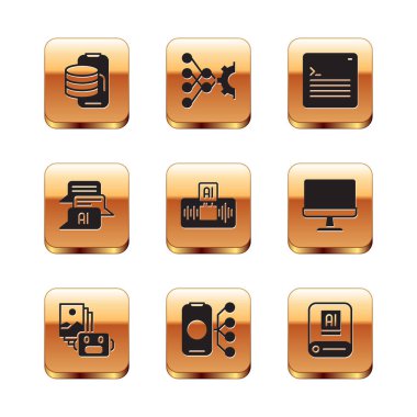 Bulut teknolojisi veri transferini ayarla Yapay Zeka Robotu Sinirsel AI Chat Web geliştirici programlama kodu ve simgesi. Vektör.