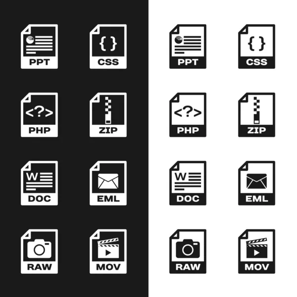 Zipファイルのドキュメントを設定するPhp Ppt Css DocとEmlアイコン ベクトル — ストックベクタ