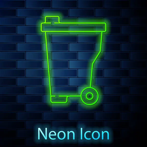 Glödande Neon Linje Papperskorgen Kan Ikonen Isolerad Tegel Vägg Bakgrund — Stock vektor