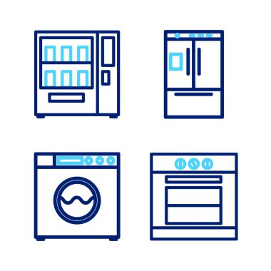 Fırın Yıkama ve Otomat İkonunu ayarla. Vektör.