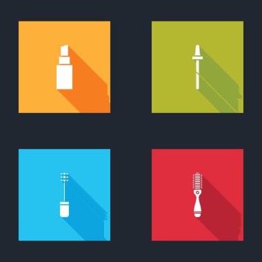 Ruj, Pipette, Mascara fırçası ve saç fırçası ikonu. Vektör.