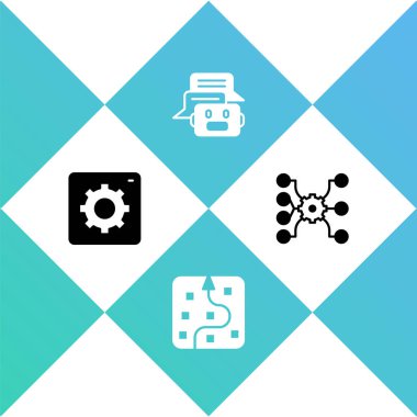 Bilgisayar api arayüzünü sinirsel ağ sohbet robotu ve simgesi olarak ayarla. Vektör.