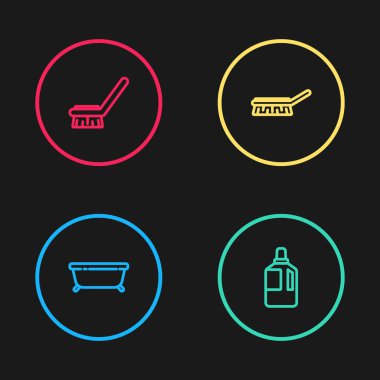 Küvet, yumuşatıcı, temizlik ve ikon için fırça ayarla. Vektör.