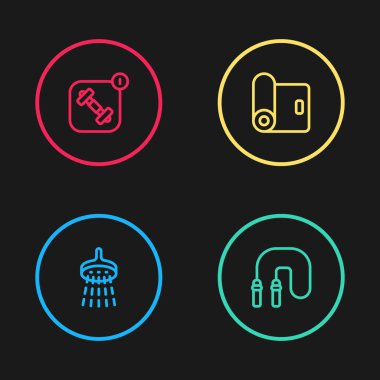 Duşu, halatı, paspası ve uygulama simgesini ayarla. Vektör.