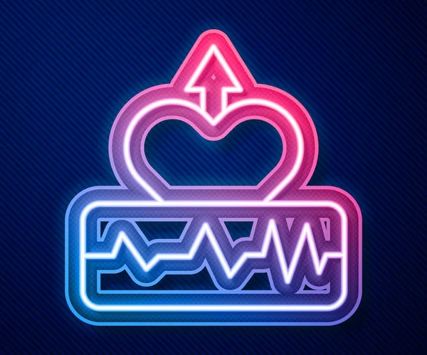 Glowing Neon Line Heartbeat Increase Icon Isolated Blue Background Increased — Vetor de Stock