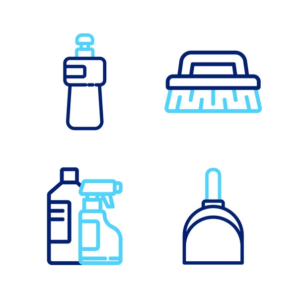 Set Kehrbeutelflaschen Für Reinigungsmittel Pinsel Und Spülmittel Flasche Symbol Vektor — Stockvektor