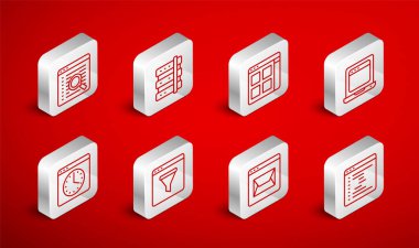 Satır Tarayıcı pencere sunucusu dosyalarını tarayıcı web sitesi ve e- posta arama motoru ve simgesi ile ayarla. Vektör.